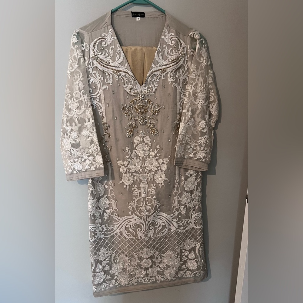 Elegant Gray Embroidered Wedding Dress